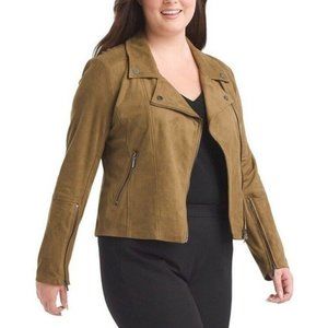 Lysse Bea Faux Suede Jacket Plus Size 1X Butternut Zip Cuff Biker Moto